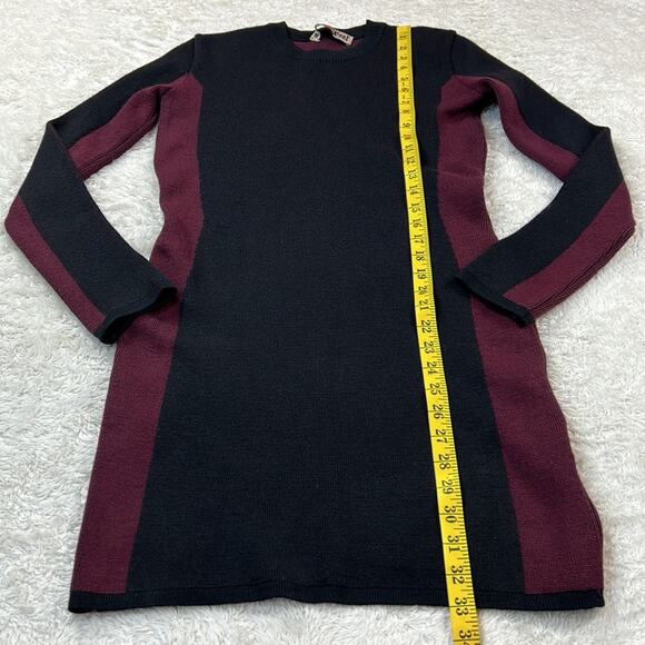 Cycle Wool Italian black maroon racing stripe bodycon sweater dress, size med - Picture 4 of 9